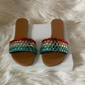 Jeweled Multi color slip on sandals